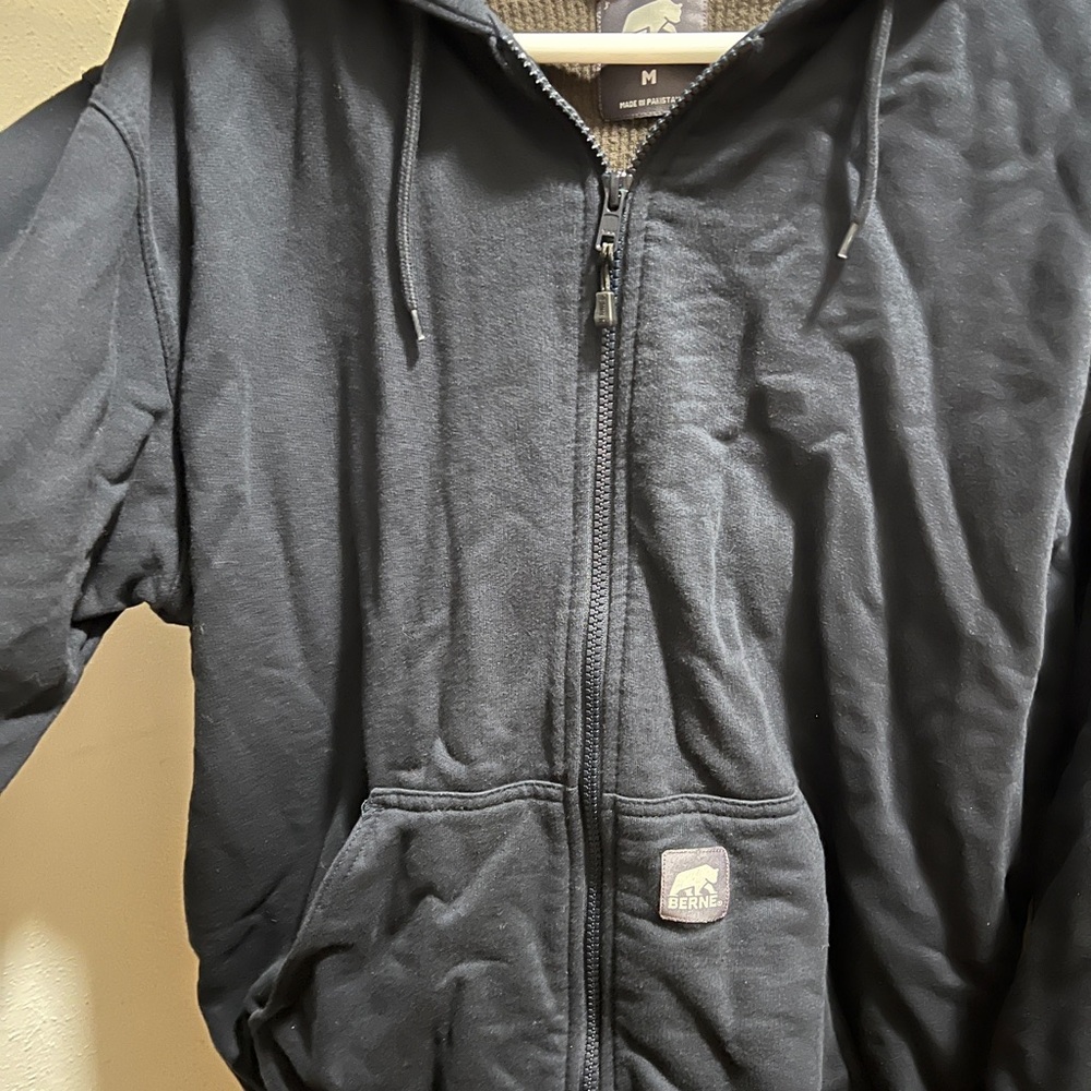 Men's Black Full-Zip Hoodie Thermal-lined Jacket